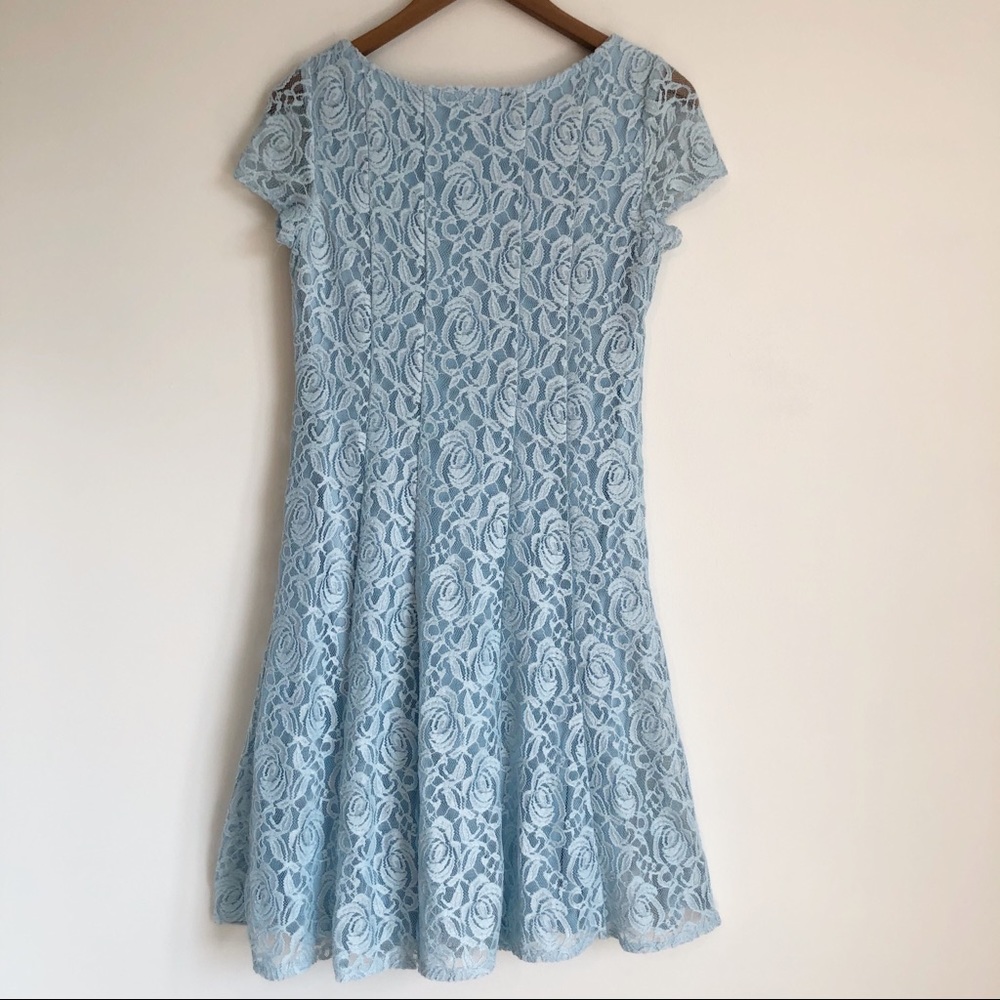 Perceptions Blue Lace Short Sleeved Skater Dress S - Picture 12 of 16